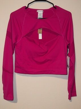 PINK Victoria's Secret Fuchsia Long-Sleeve Crop Workout Top